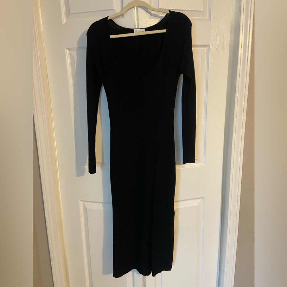 The Drop Black Long Sleeve MIDI Dress